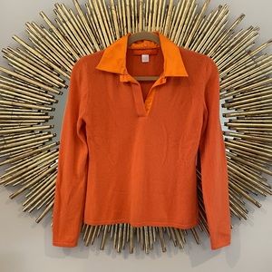 Vivre Orange Cashmere Collared Long Sleeve Top